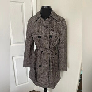 The Limited Brown & White trench coat Women’s Size Large Double Breasted Tie